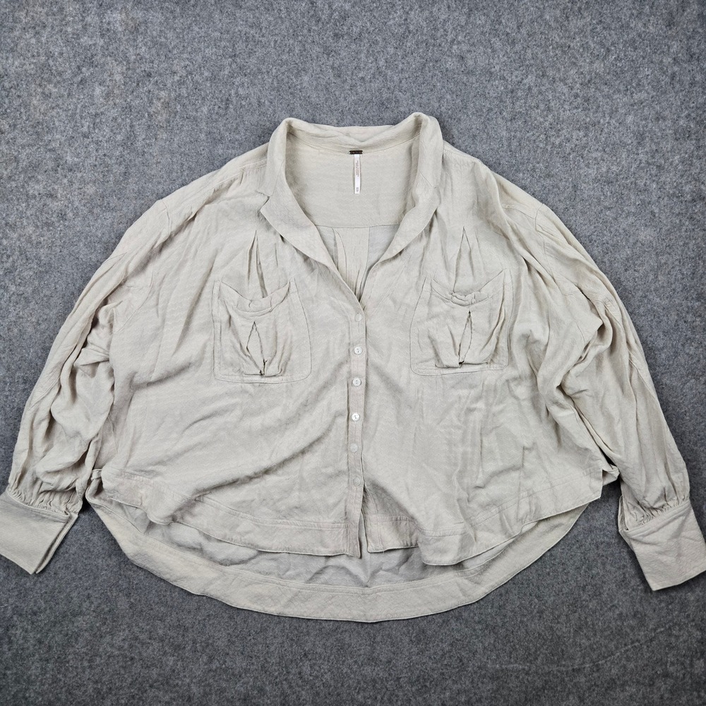 Free People Erins Jacquard Top Womens XS Beige Textured Oversized‎ Long Sleeve